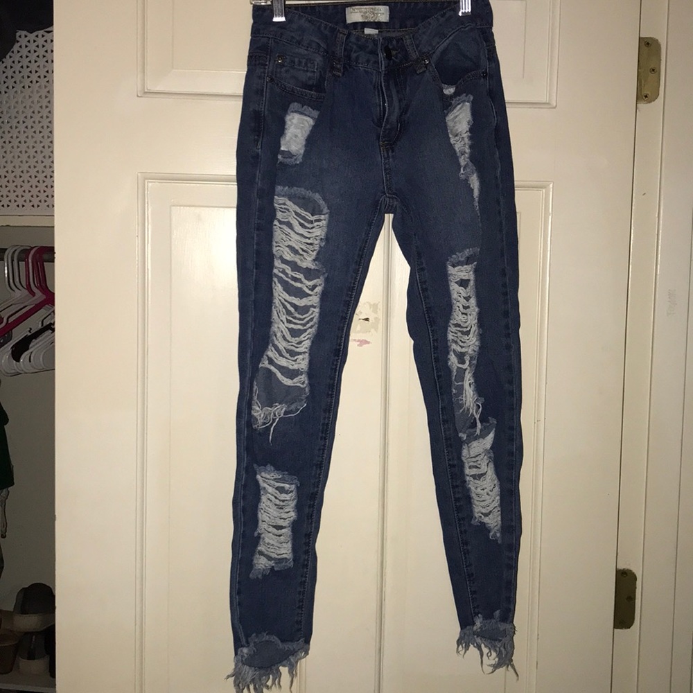 Distressed mom jeans